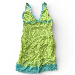 Vintage Women's Lingerie Dress Teddy Size L Neon Green and Blue